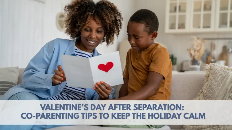 mother and son reading valentine